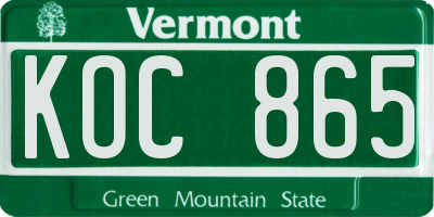 VT license plate KOC865