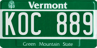 VT license plate KOC889