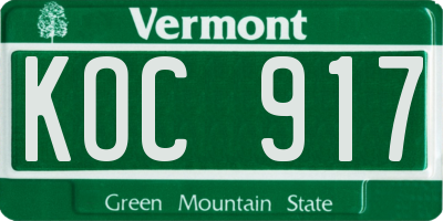 VT license plate KOC917