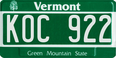 VT license plate KOC922