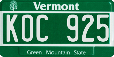 VT license plate KOC925