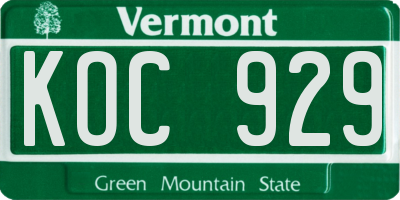 VT license plate KOC929