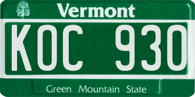 VT license plate KOC930