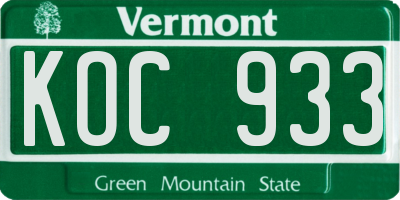 VT license plate KOC933