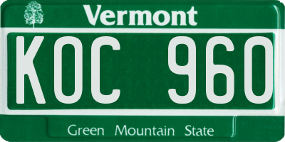 VT license plate KOC960