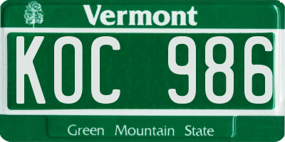 VT license plate KOC986