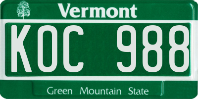 VT license plate KOC988