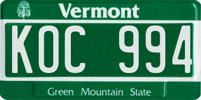 VT license plate KOC994