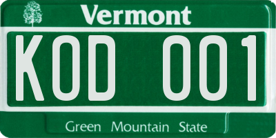 VT license plate KOD001