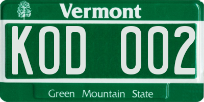 VT license plate KOD002