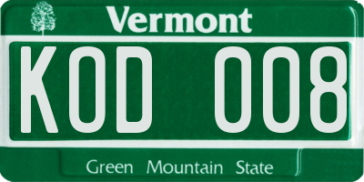 VT license plate KOD008