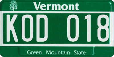VT license plate KOD018