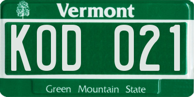 VT license plate KOD021