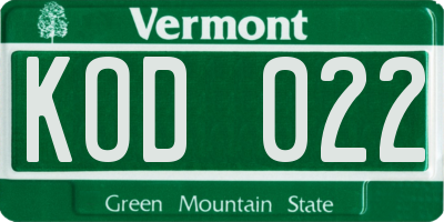 VT license plate KOD022