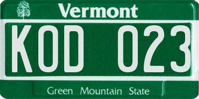 VT license plate KOD023