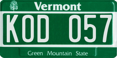 VT license plate KOD057