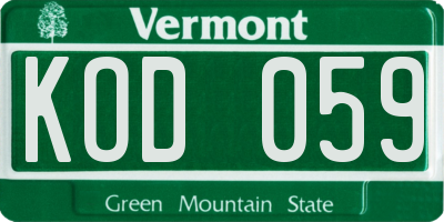 VT license plate KOD059
