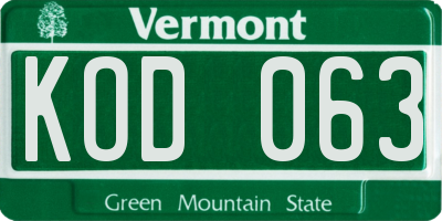 VT license plate KOD063
