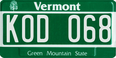 VT license plate KOD068
