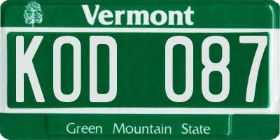VT license plate KOD087