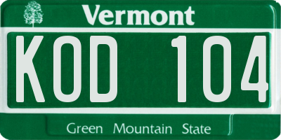 VT license plate KOD104