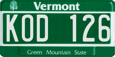 VT license plate KOD126