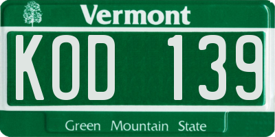 VT license plate KOD139