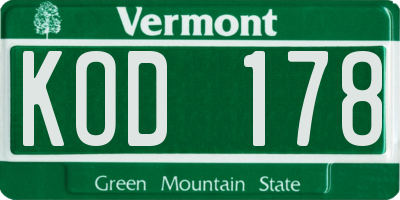 VT license plate KOD178