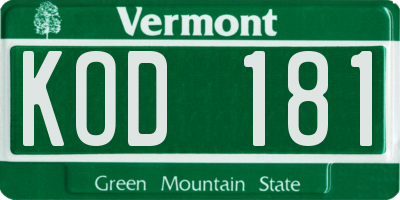 VT license plate KOD181