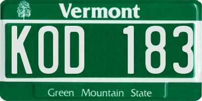 VT license plate KOD183