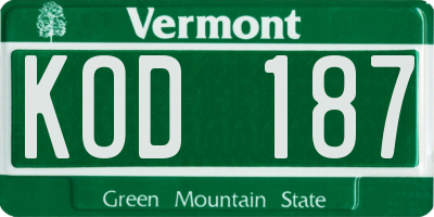 VT license plate KOD187