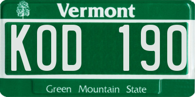 VT license plate KOD190