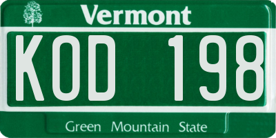 VT license plate KOD198