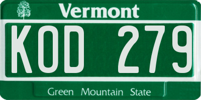 VT license plate KOD279