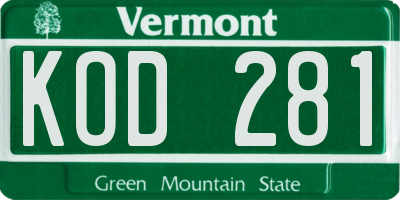 VT license plate KOD281