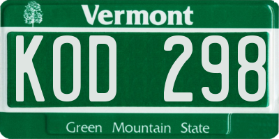VT license plate KOD298