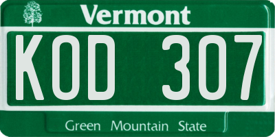 VT license plate KOD307