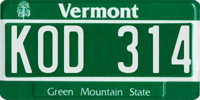 VT license plate KOD314