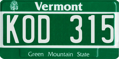 VT license plate KOD315