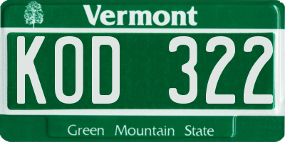 VT license plate KOD322