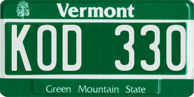 VT license plate KOD330