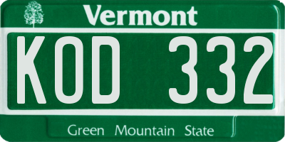 VT license plate KOD332
