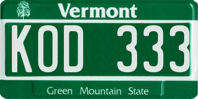 VT license plate KOD333