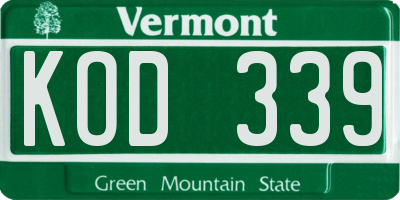 VT license plate KOD339