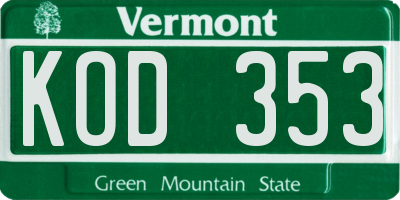 VT license plate KOD353