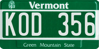 VT license plate KOD356