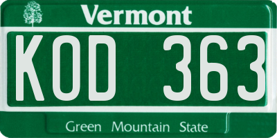 VT license plate KOD363