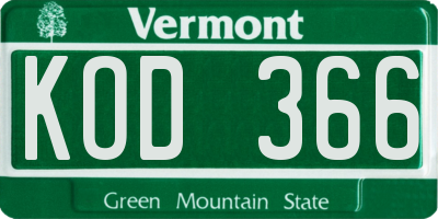 VT license plate KOD366