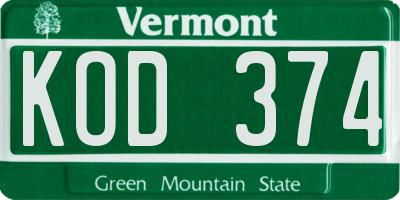 VT license plate KOD374