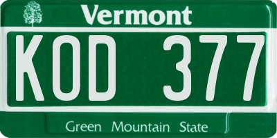 VT license plate KOD377